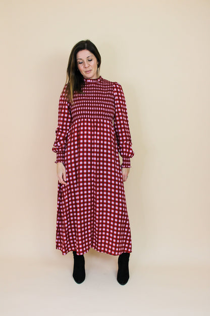 KITRI Molly Pink Checked Shirred Dress Size 14