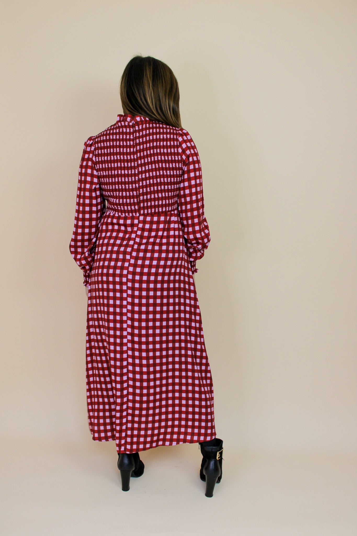 KITRI Molly Pink Checked Shirred Dress Size 14