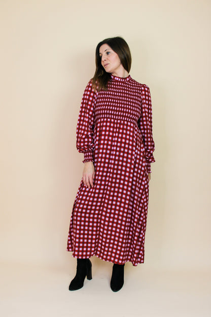 KITRI Molly Pink Checked Shirred Dress Size 14