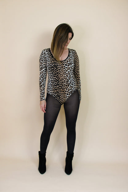 GANNI Leopard Print Long Sleeve Leotard Body Size L