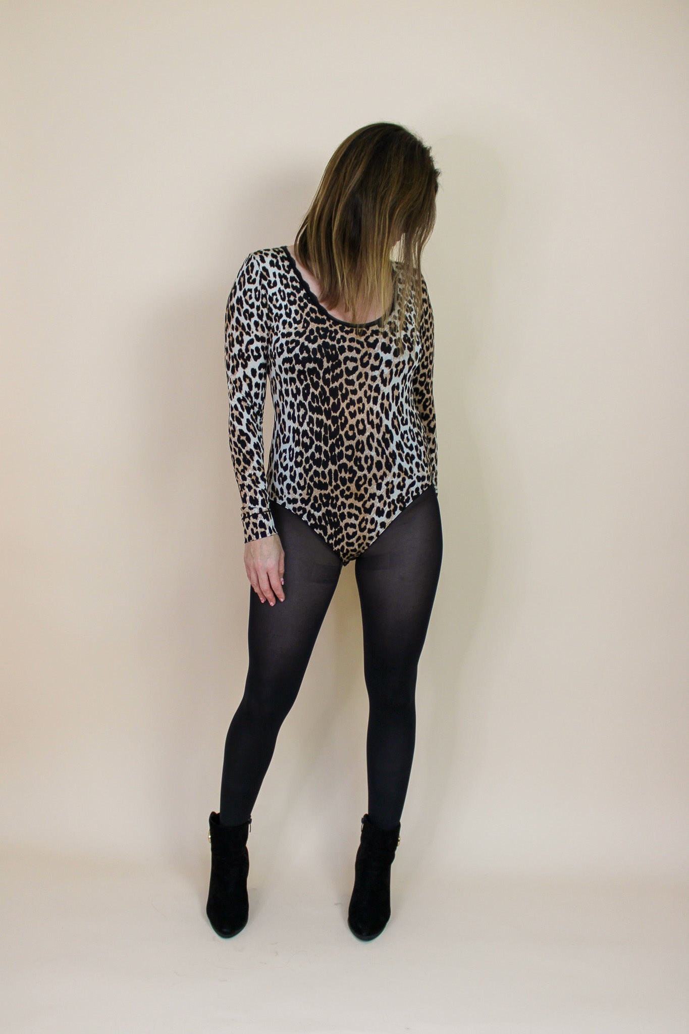 GANNI Leopard Print Long Sleeve Leotard Body Size L