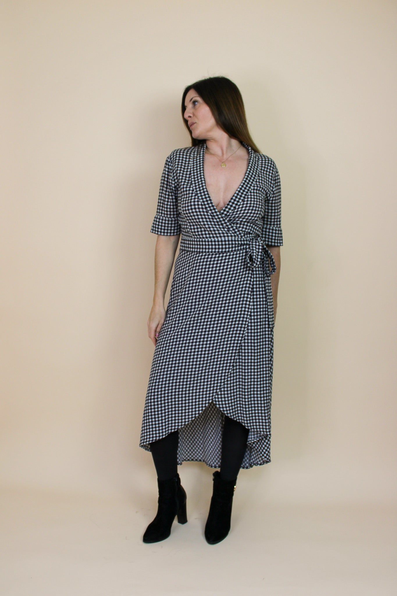 GANNI Gingham Wrap Midi Dress Size 10