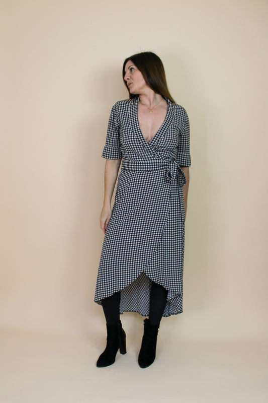 GANNI Gingham Wrap Midi Dress Size 10