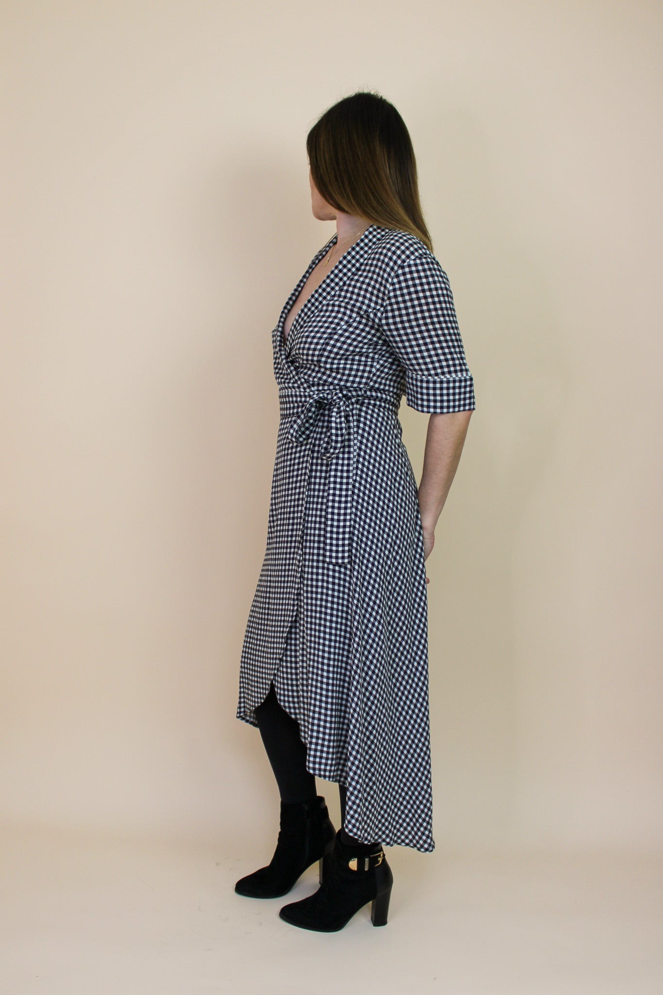 GANNI Gingham Wrap Midi Dress Size 10