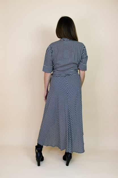 GANNI Gingham Wrap Midi Dress Size 10