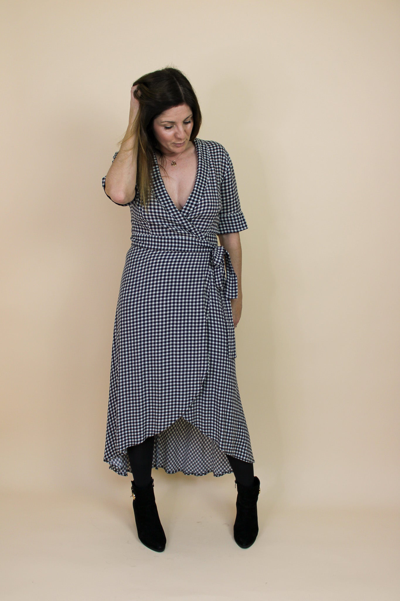 GANNI Gingham Wrap Midi Dress Size 10