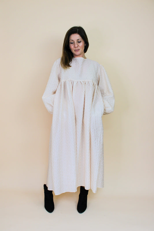 GHOSPELL Balloon Sleeve Midi Smock Dress Size L