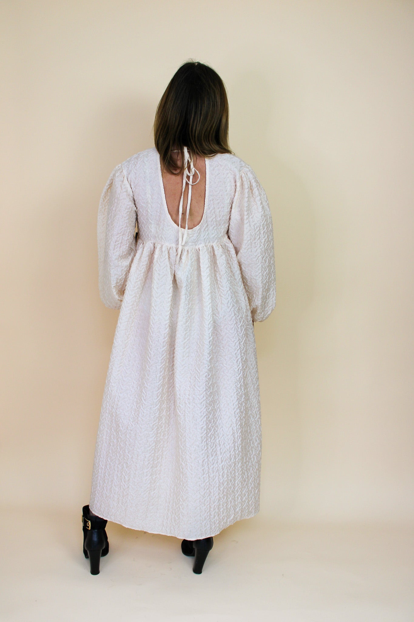 GHOSPELL Balloon Sleeve Midi Smock Dress Size L