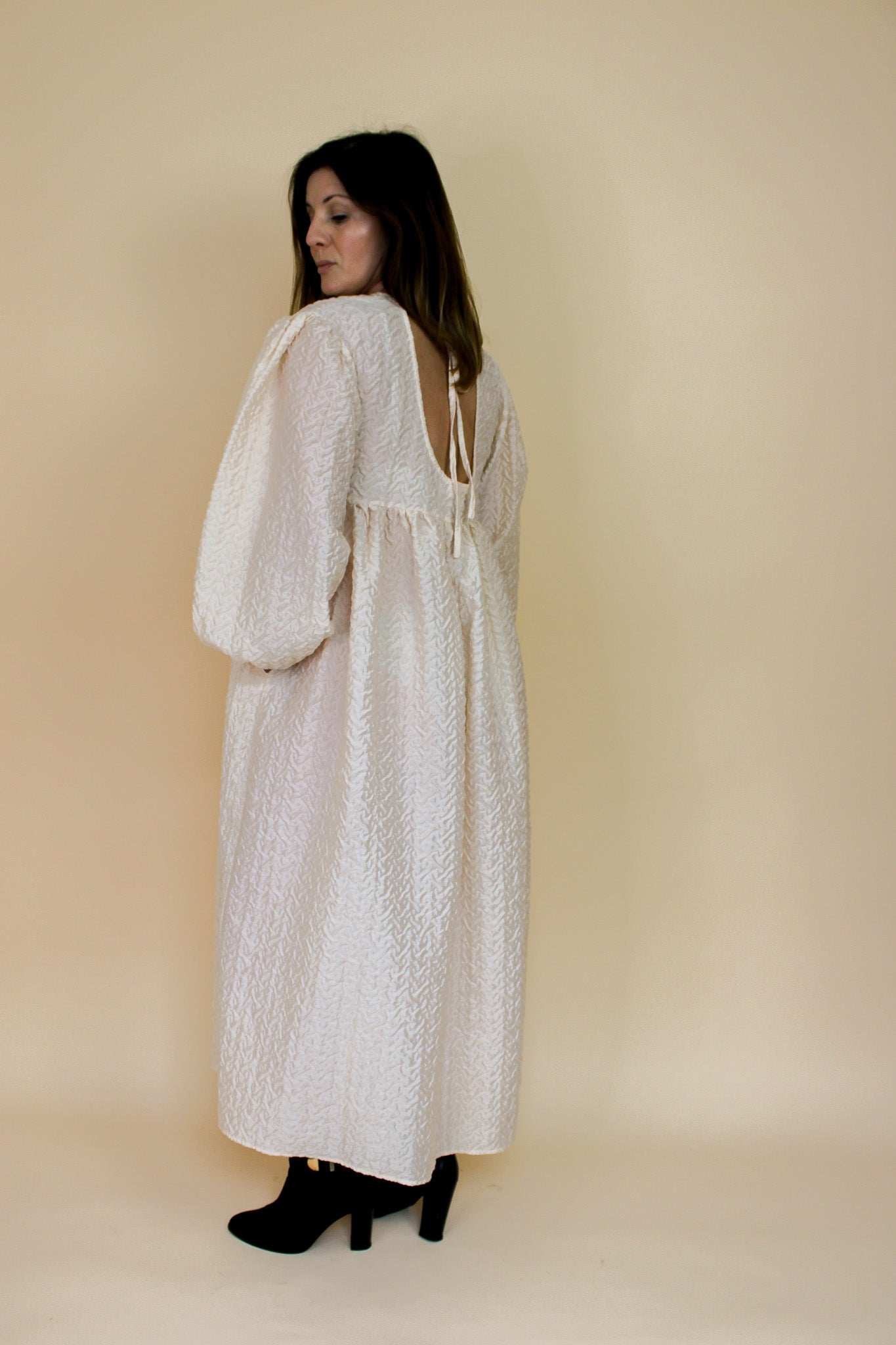 GHOSPELL Balloon Sleeve Midi Smock Dress Size L