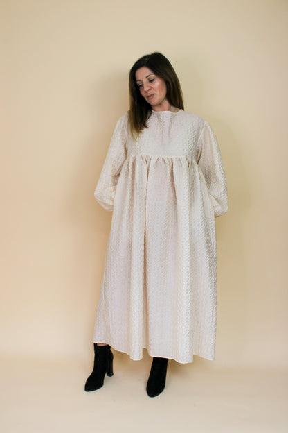 GHOSPELL Balloon Sleeve Midi Smock Dress Size L