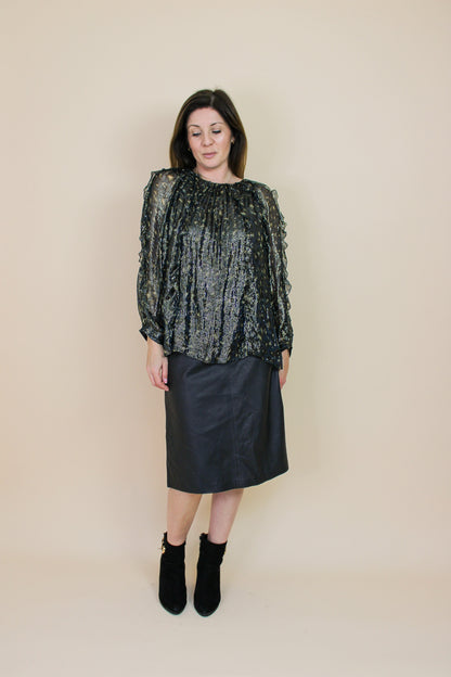 SOEUR Kayla Metallic Frill Long Sleeve Blouse Size 12