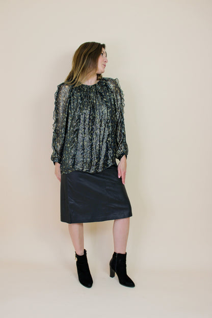 SOEUR Kayla Metallic Frill Long Sleeve Blouse Size 12