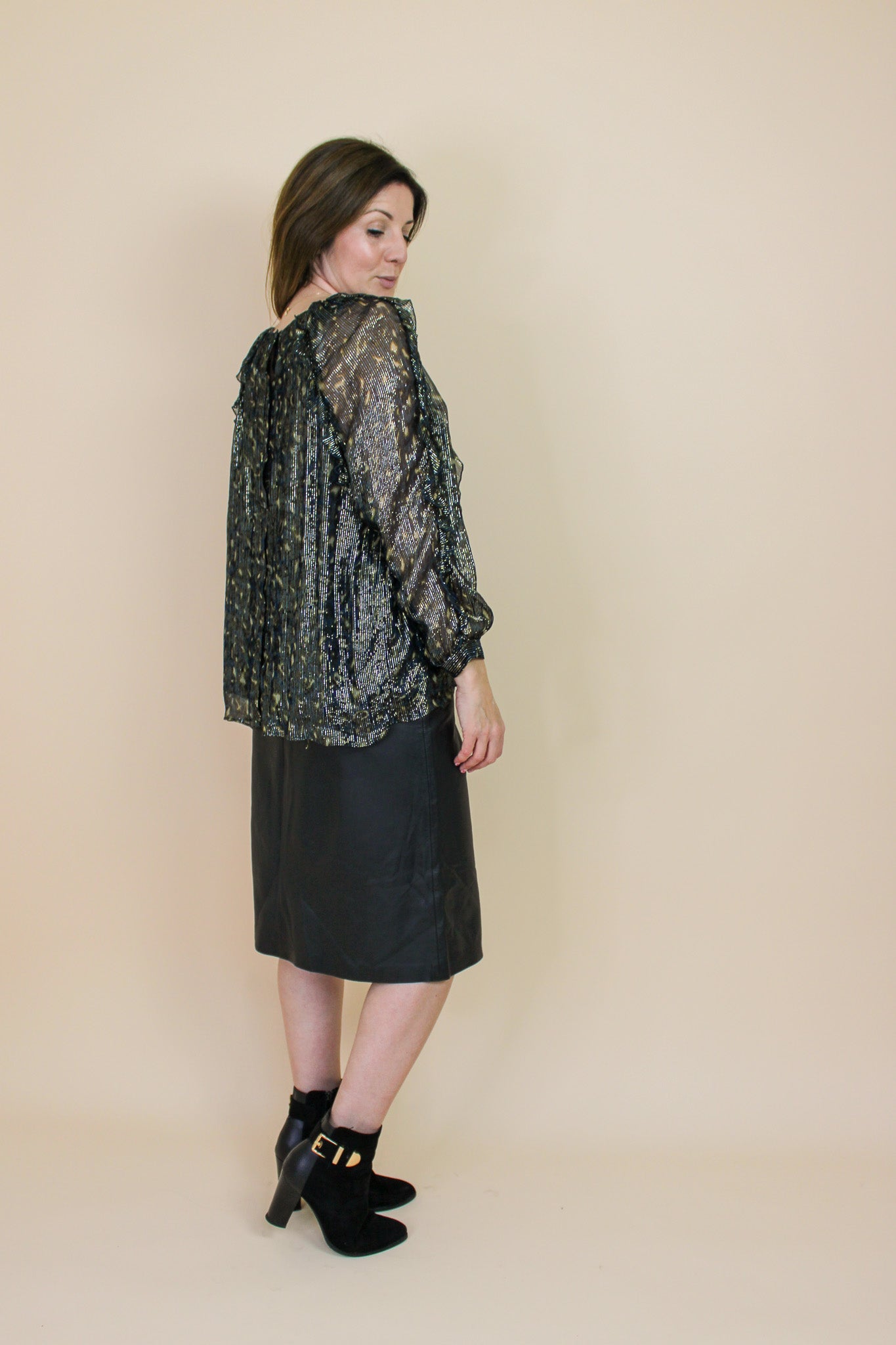 SOEUR Kayla Metallic Frill Long Sleeve Blouse Size 12