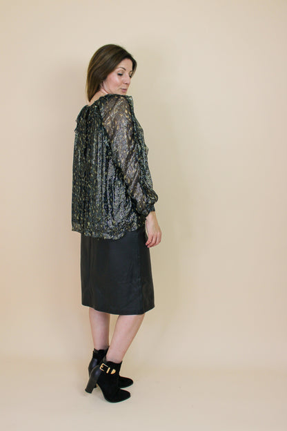 SOEUR Kayla Metallic Frill Long Sleeve Blouse Size 12