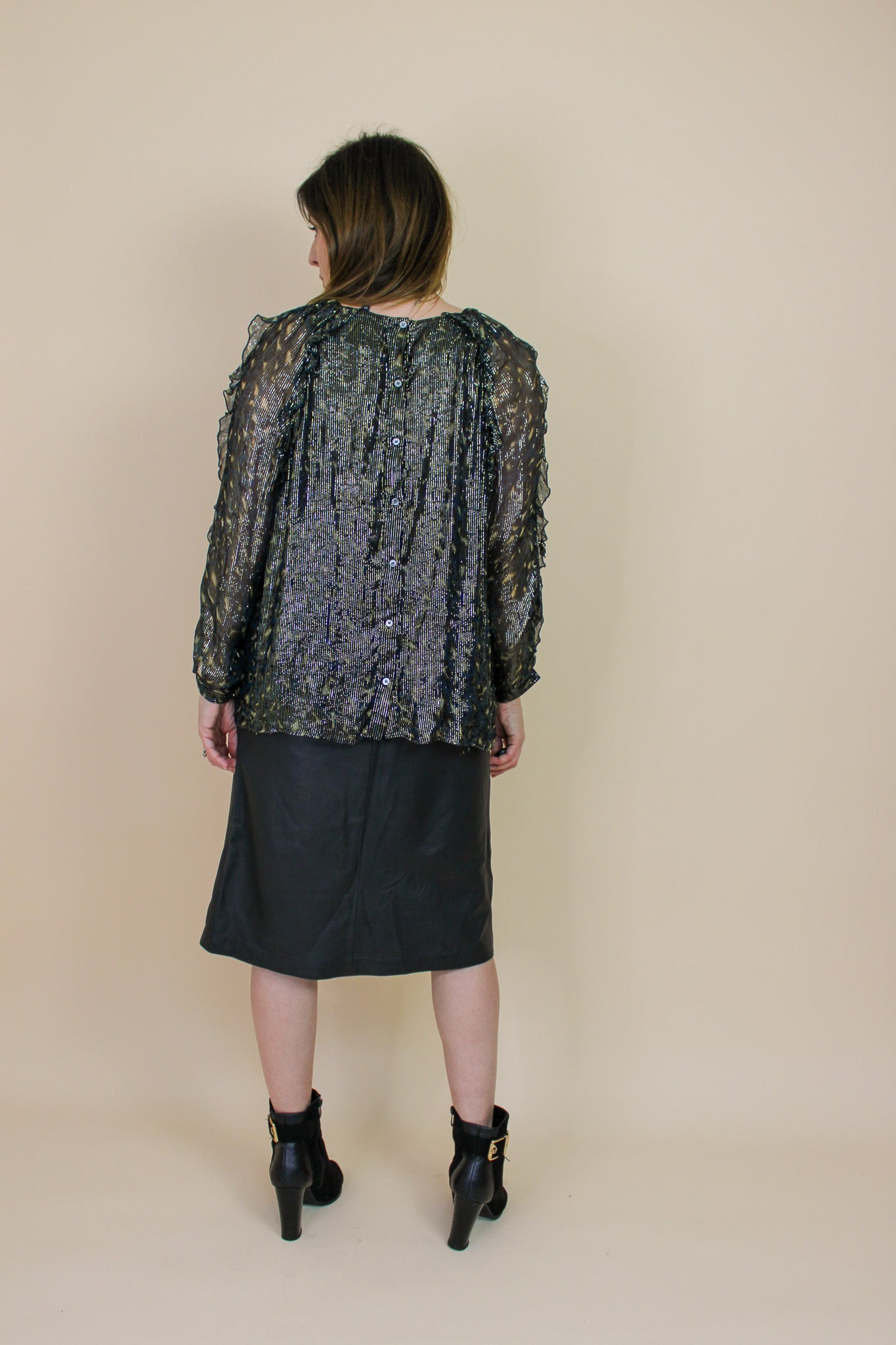 SOEUR Kayla Metallic Frill Long Sleeve Blouse Size 12