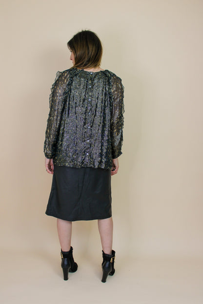 SOEUR Kayla Metallic Frill Long Sleeve Blouse Size 12