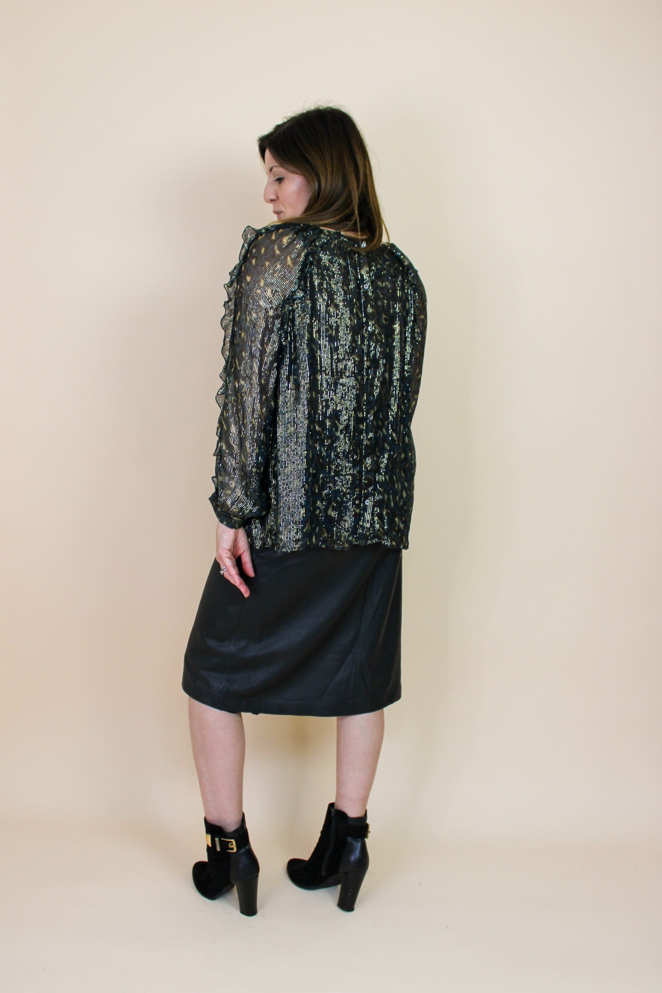 SOEUR Kayla Metallic Frill Long Sleeve Blouse Size 12