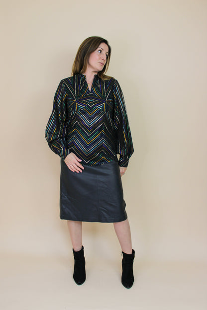 VINTAGE Metallic Stripe Geometric Blouse Size 8-10