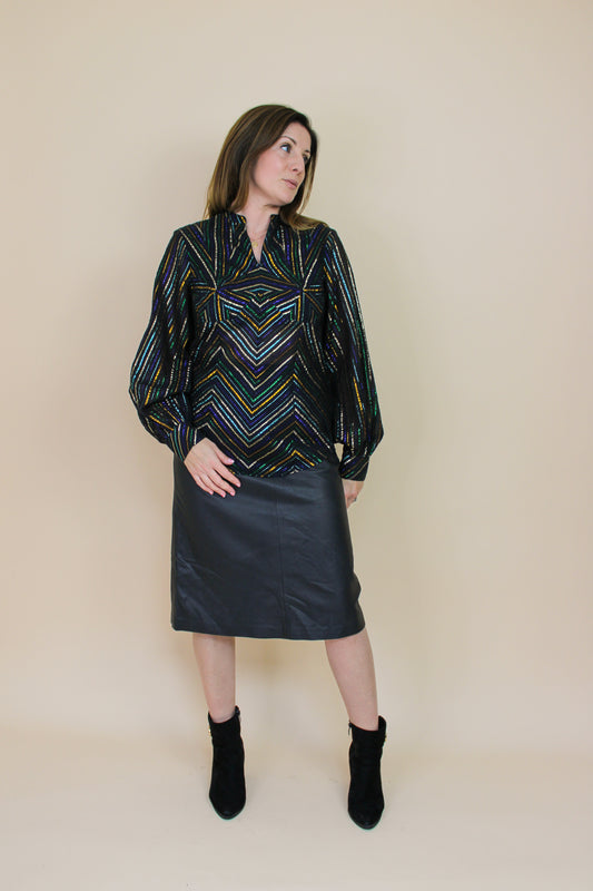 VINTAGE Metallic Stripe Geometric Blouse Size 8-10