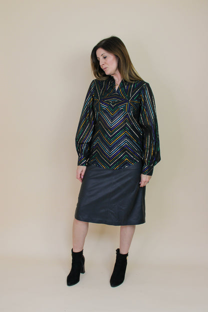 VINTAGE Metallic Stripe Geometric Blouse Size 8-10