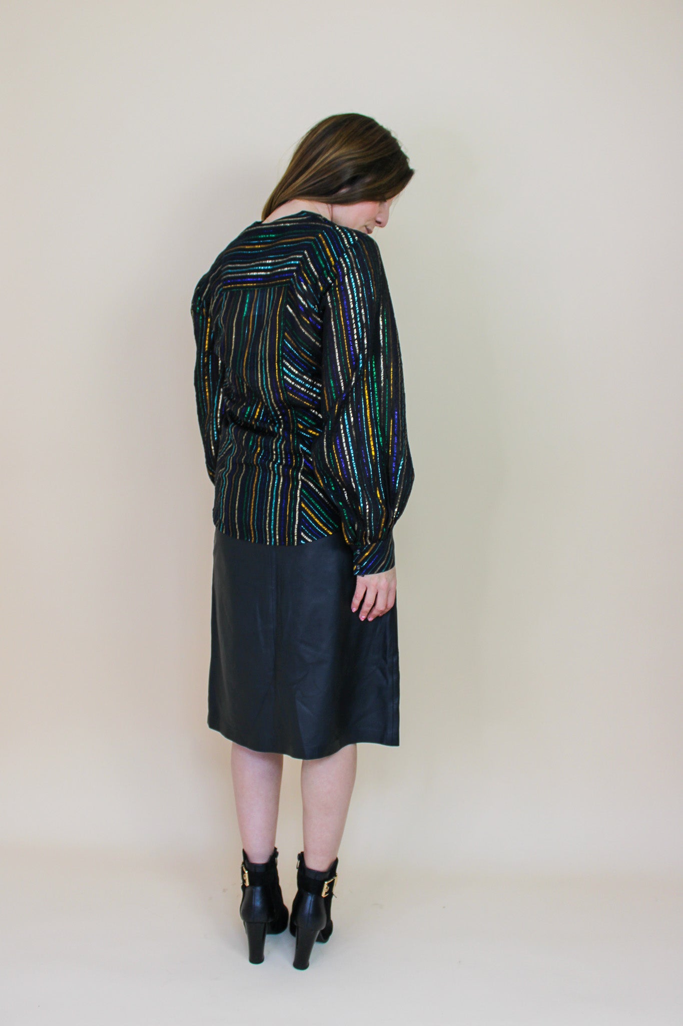 VINTAGE Metallic Stripe Geometric Blouse Size 8-10