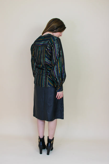 VINTAGE Metallic Stripe Geometric Blouse Size 8-10