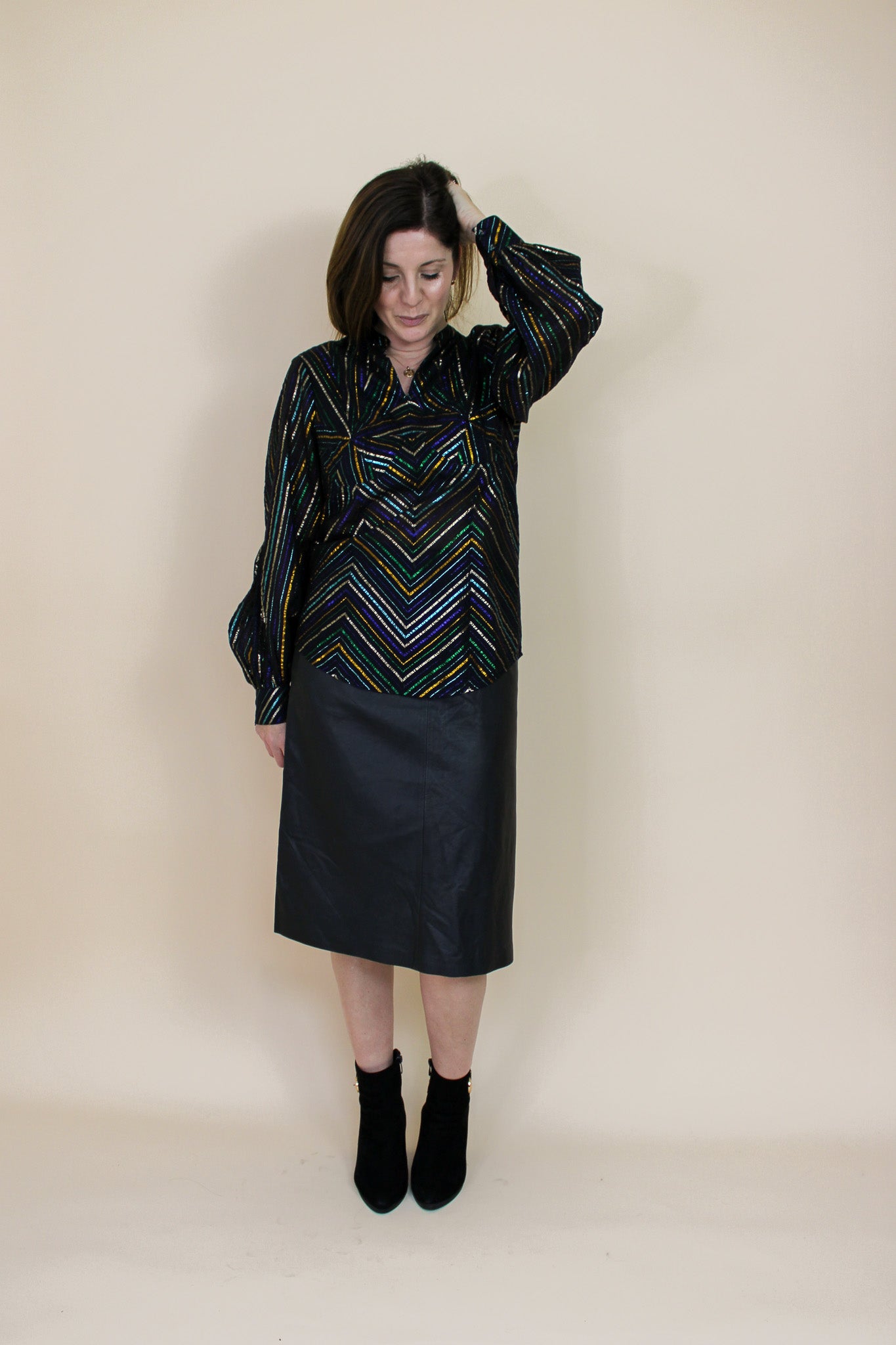 VINTAGE Metallic Stripe Geometric Blouse Size 8-10