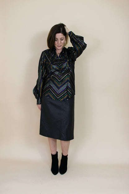 VINTAGE Metallic Stripe Geometric Blouse Size 8-10