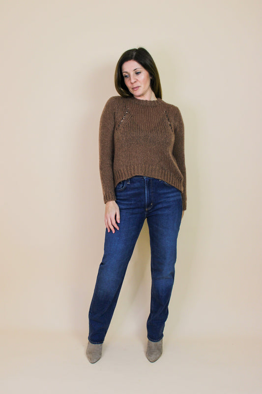 WHISTLES Chunky Open Knit Pleat Dropped Hem Jumper Size S