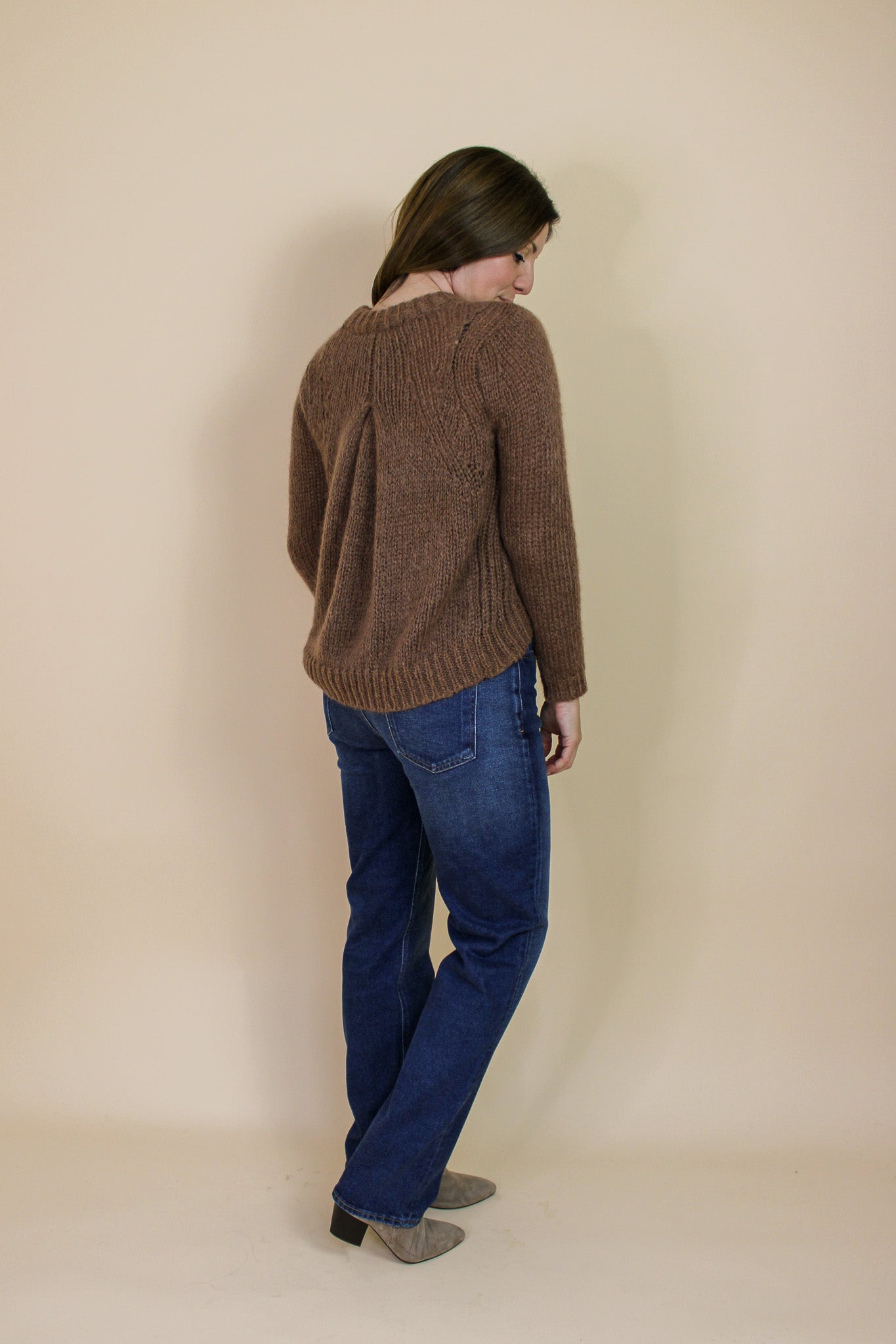 WHISTLES Chunky Open Knit Pleat Dropped Hem Jumper Size S