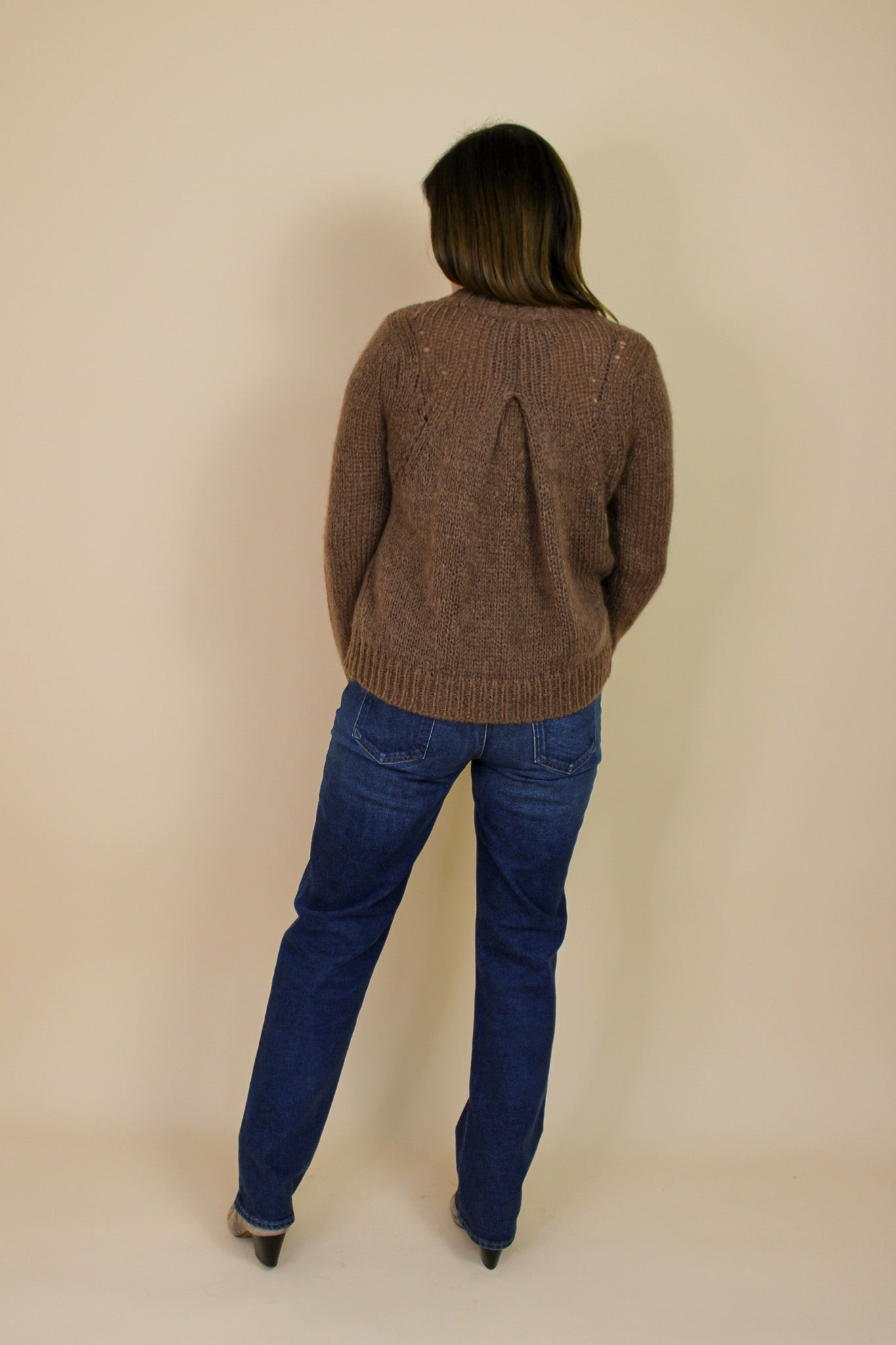 WHISTLES Chunky Open Knit Pleat Dropped Hem Jumper Size S