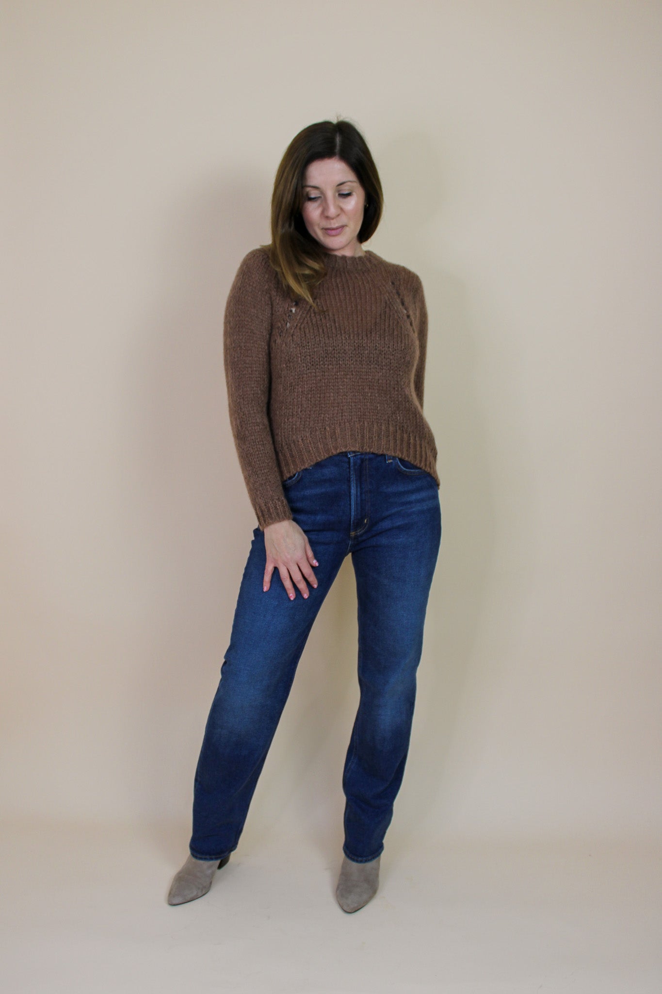 WHISTLES Chunky Open Knit Pleat Dropped Hem Jumper Size S