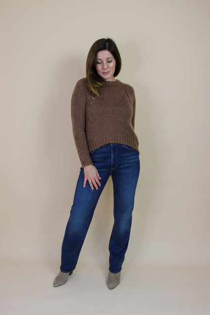 WHISTLES Chunky Open Knit Pleat Dropped Hem Jumper Size S