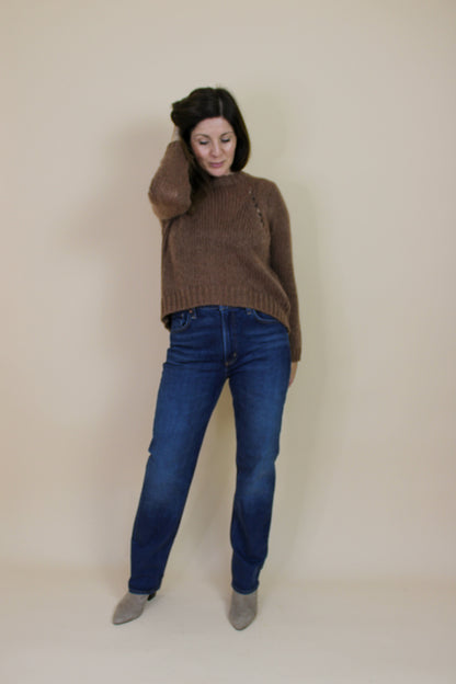 WHISTLES Chunky Open Knit Pleat Dropped Hem Jumper Size S