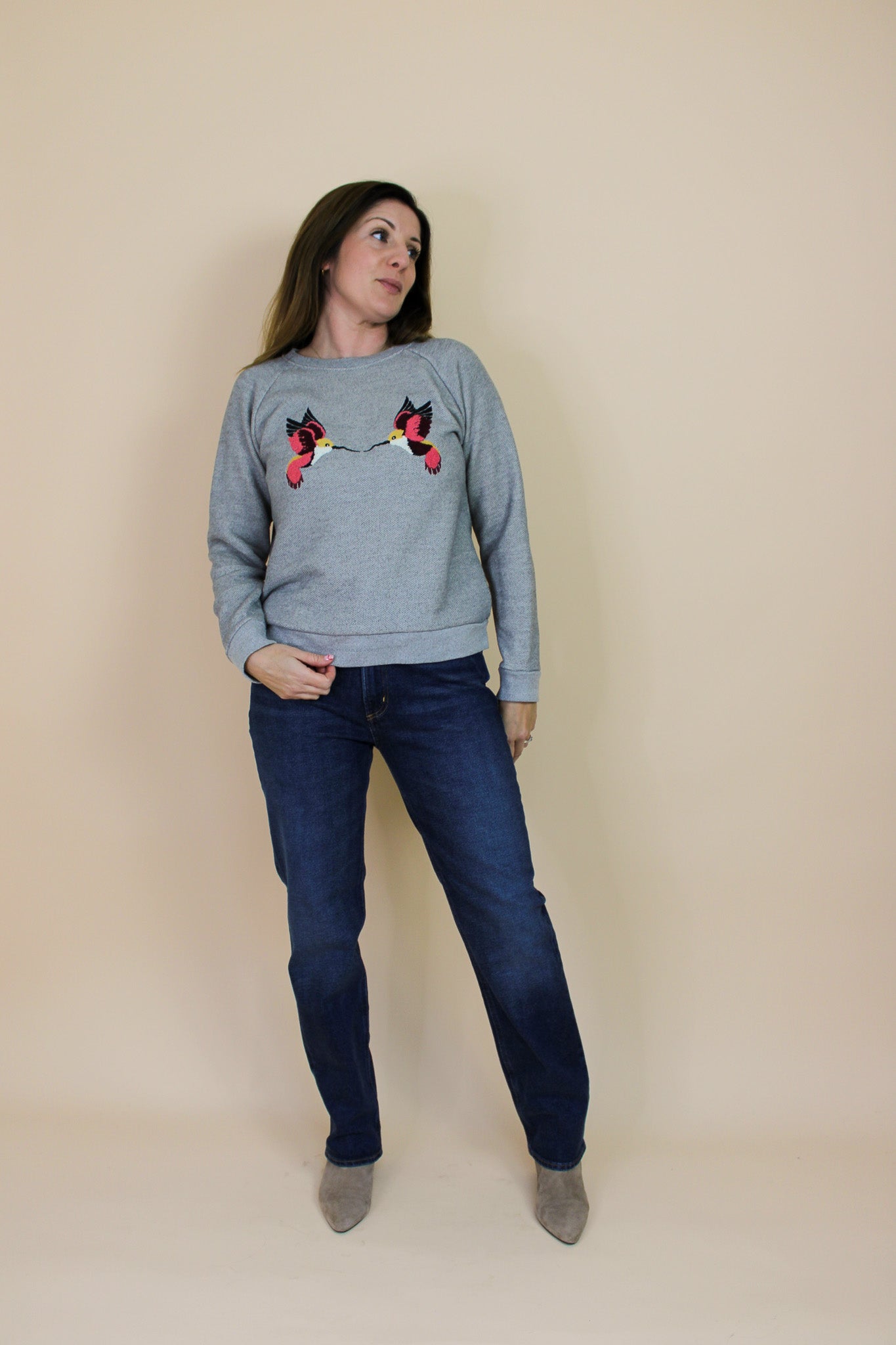 WHISTLES Embroidered Hummingbirds Sweatshirt Size M