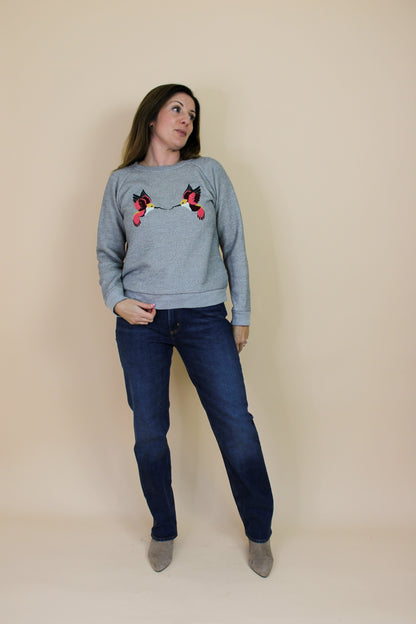 WHISTLES Embroidered Hummingbirds Sweatshirt Size M