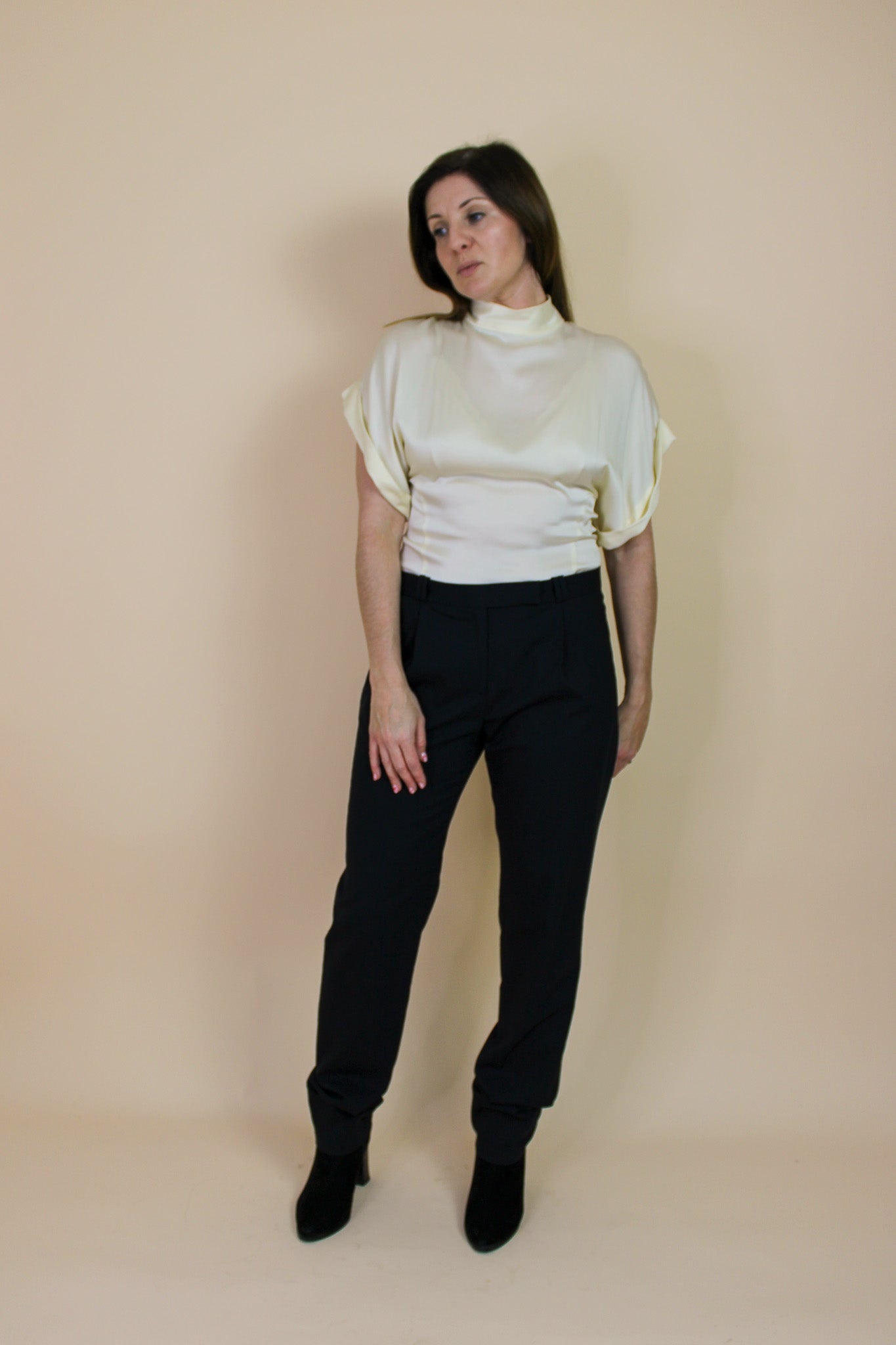 RAEY 100% Silk High-neck Fold-sleeve Top Size 10