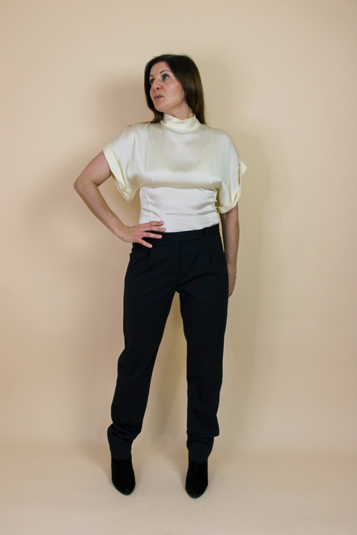 RAEY 100% Silk High-neck Fold-sleeve Top Size 10