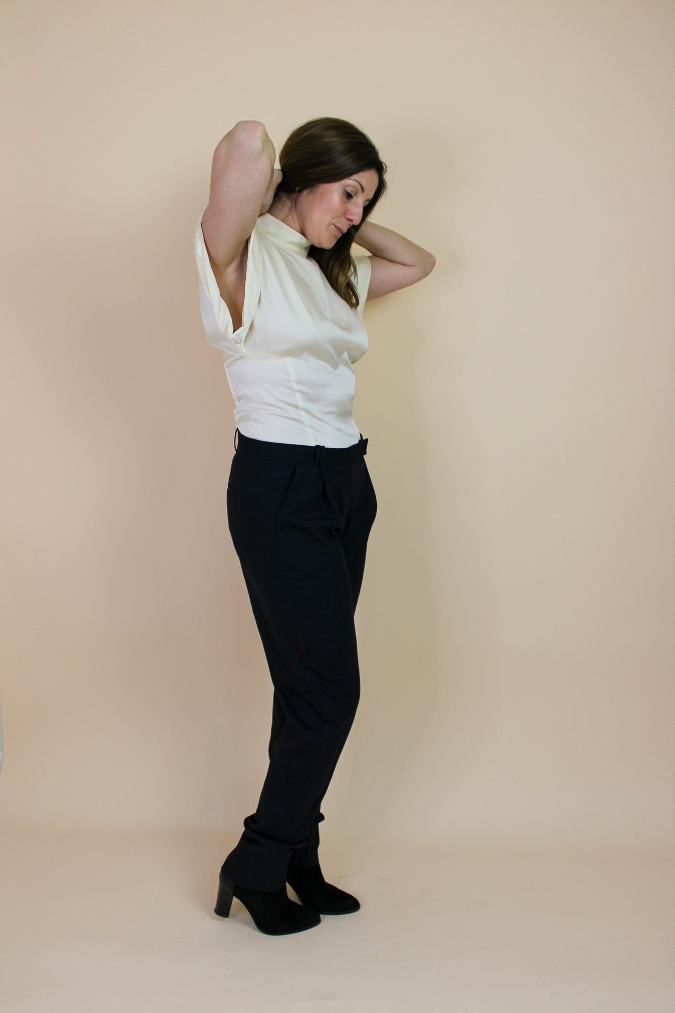 RAEY 100% Silk High-neck Fold-sleeve Top Size 10