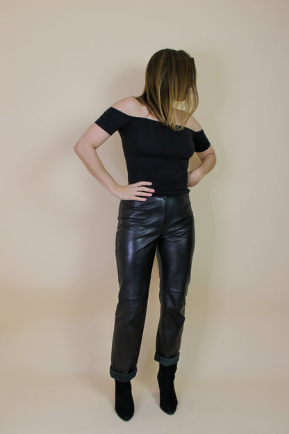 JAEGER Leather Straight Leg Trousers Size 8