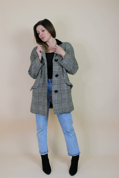VINTAGE Houndstooth Check Wool Blazer Size 10-12
