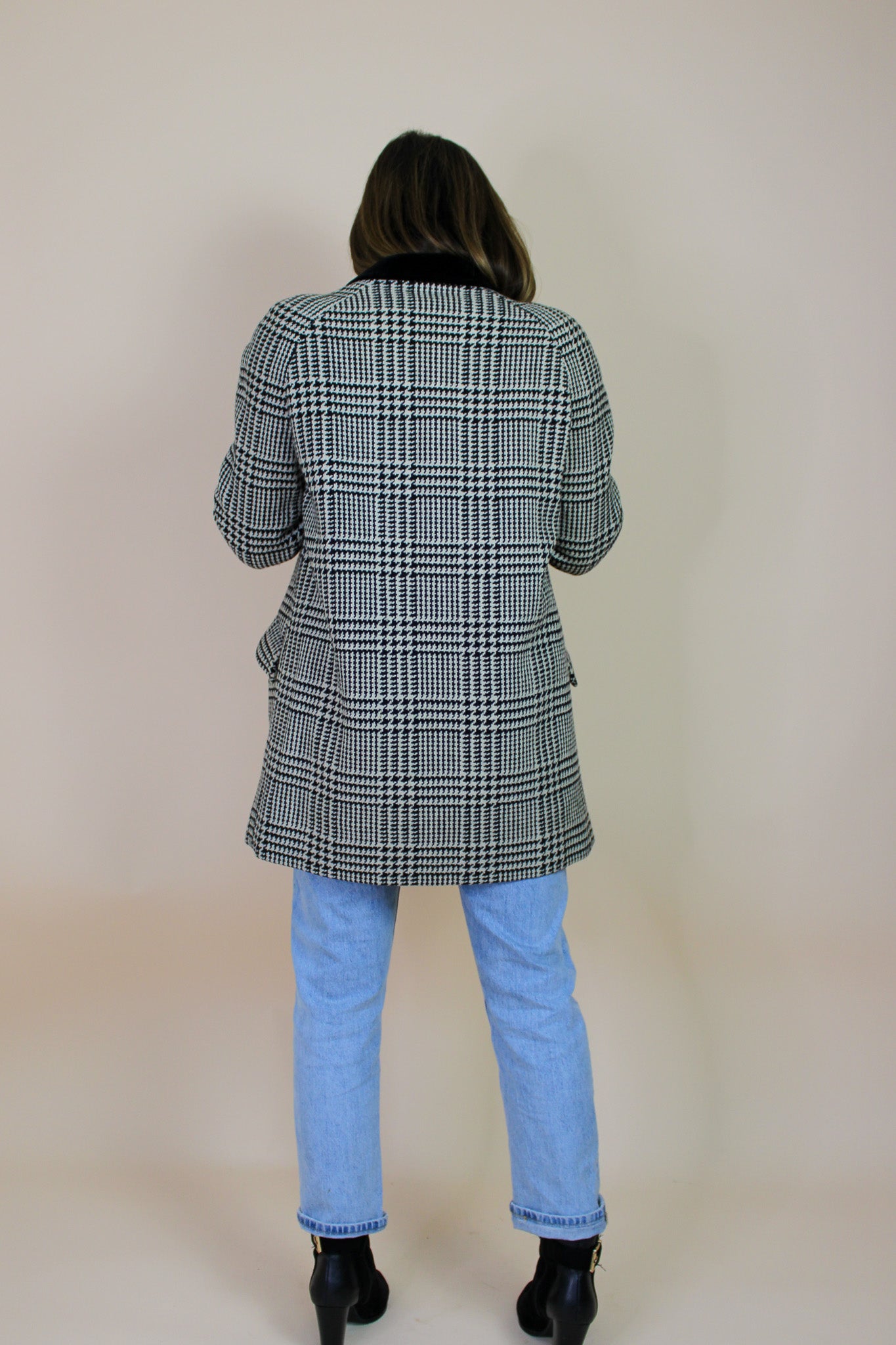 VINTAGE Houndstooth Check Wool Blazer Size 10-12