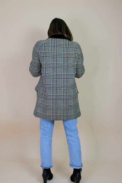 VINTAGE Houndstooth Check Wool Blazer Size 10-12