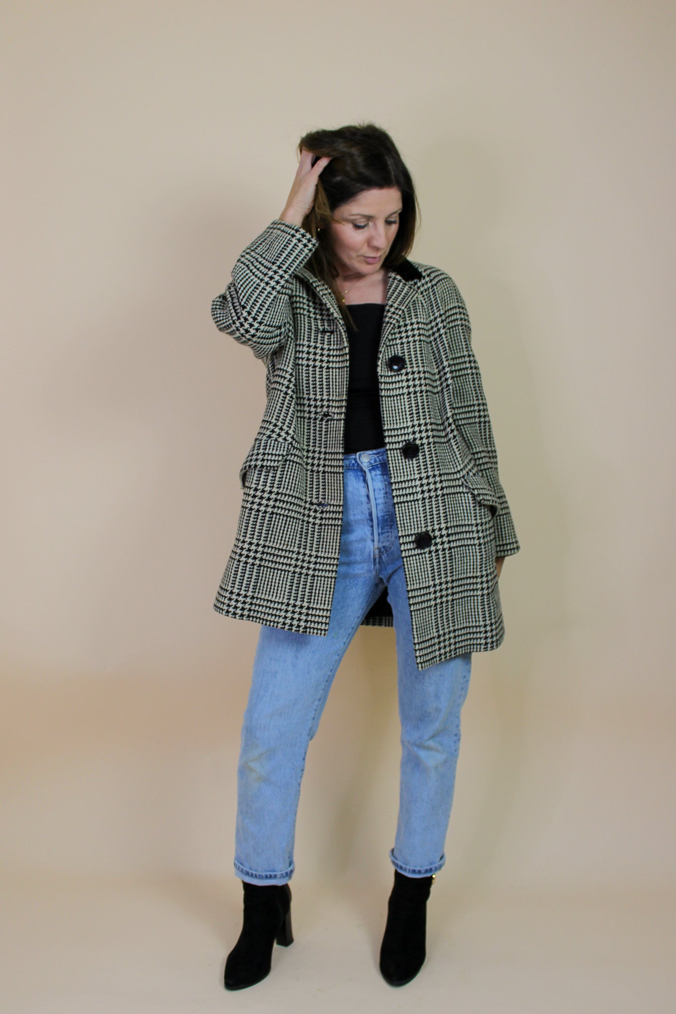 VINTAGE Houndstooth Check Wool Blazer Size 10-12