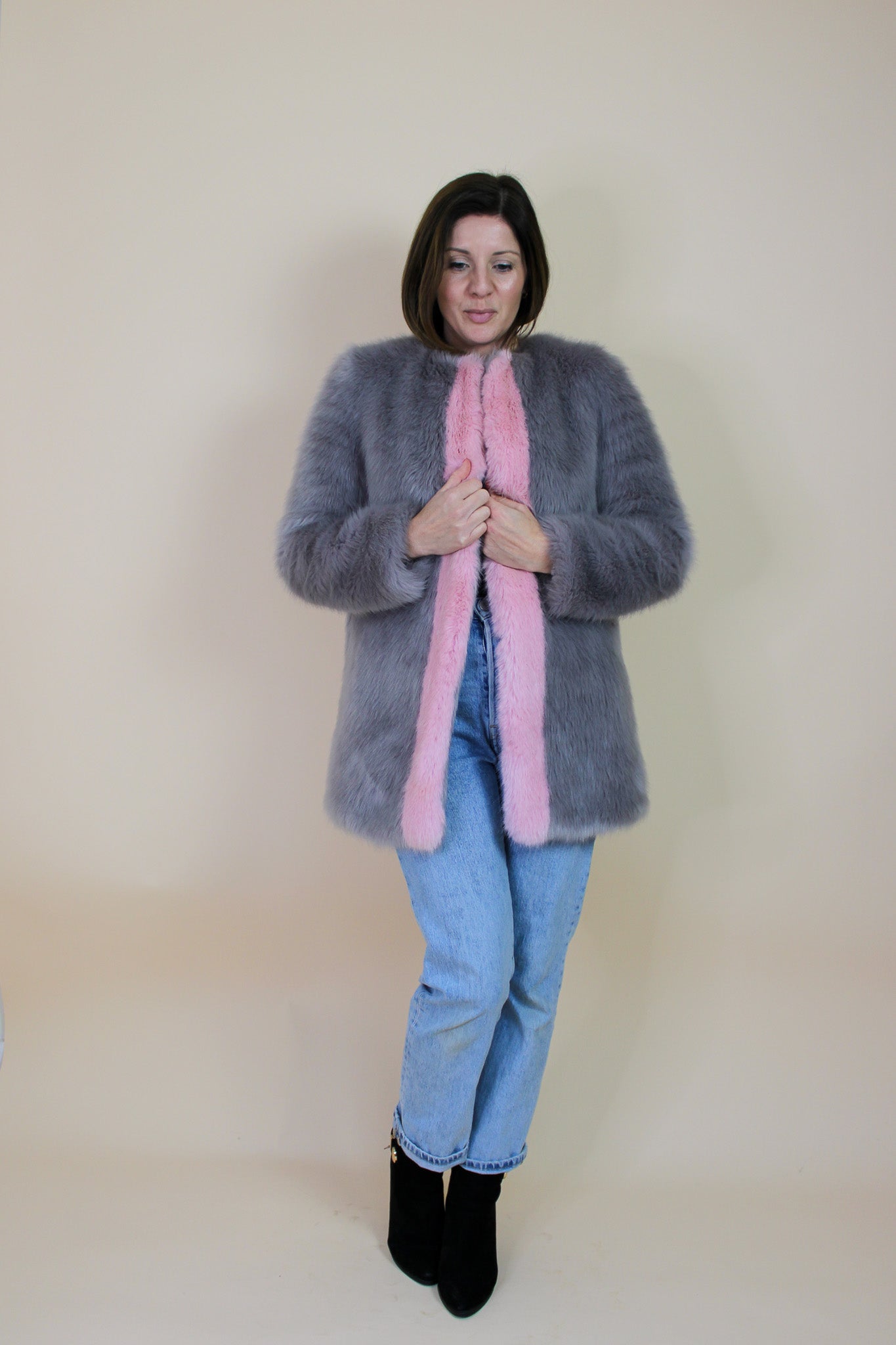 SHRIMPS Faux Fur Panel Jacket Size S