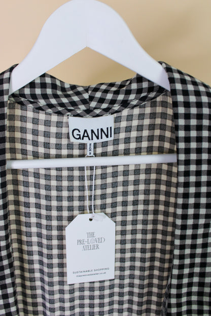 GANNI Gingham Wrap Midi Dress Size 10