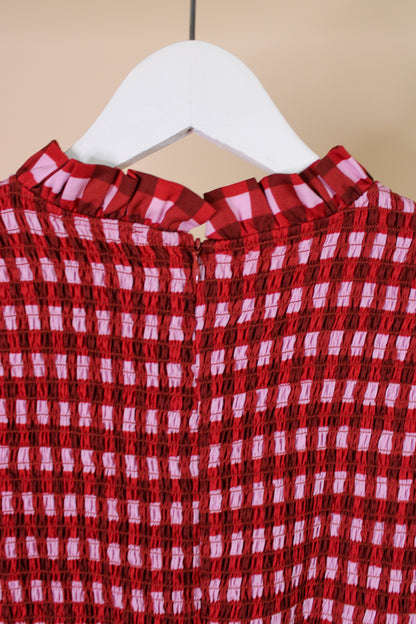 KITRI Molly Pink Checked Shirred Dress Size 14