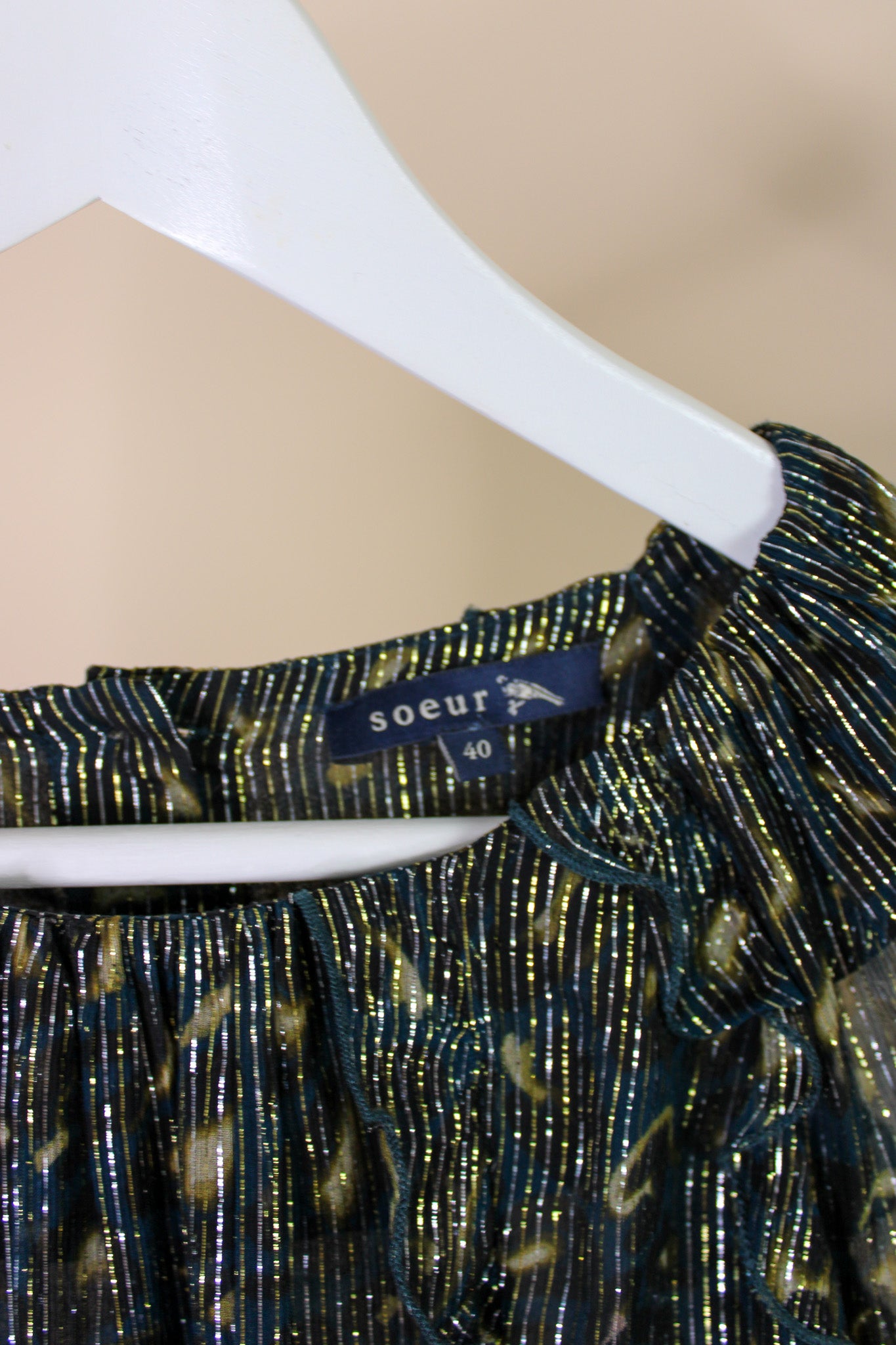 SOEUR Kayla Metallic Frill Long Sleeve Blouse Size 12