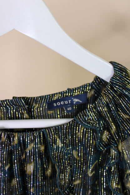 SOEUR Kayla Metallic Frill Long Sleeve Blouse Size 12