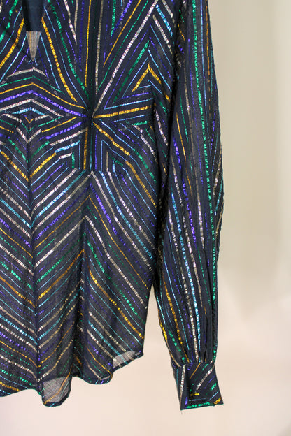 VINTAGE Metallic Stripe Geometric Blouse Size 8-10